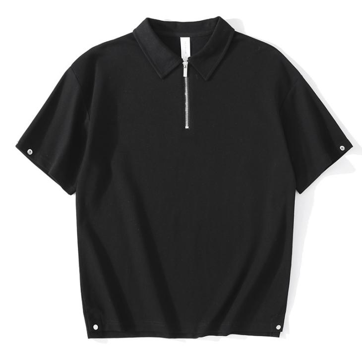 Black Slim Fit Half Zip Short Sleeve Polo  |  Mens Tops Clothing Matching Sets