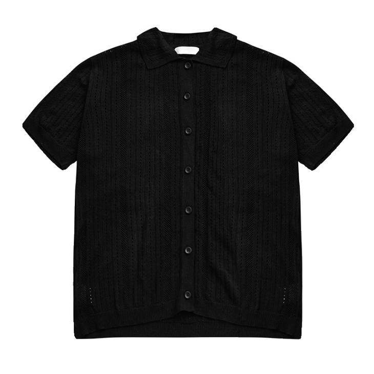 Black Slim Fit Knit Revere Polo Shirt  |  Mens Tops Clothing Essentials