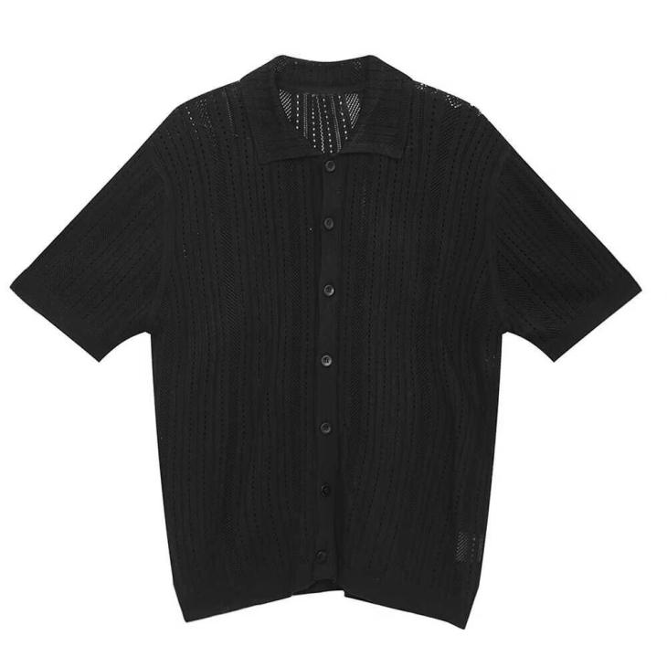 Black Slim Fit Micro Textured Knit Shirt  |  Mens Tops Clothing Jumpers & Cardigans