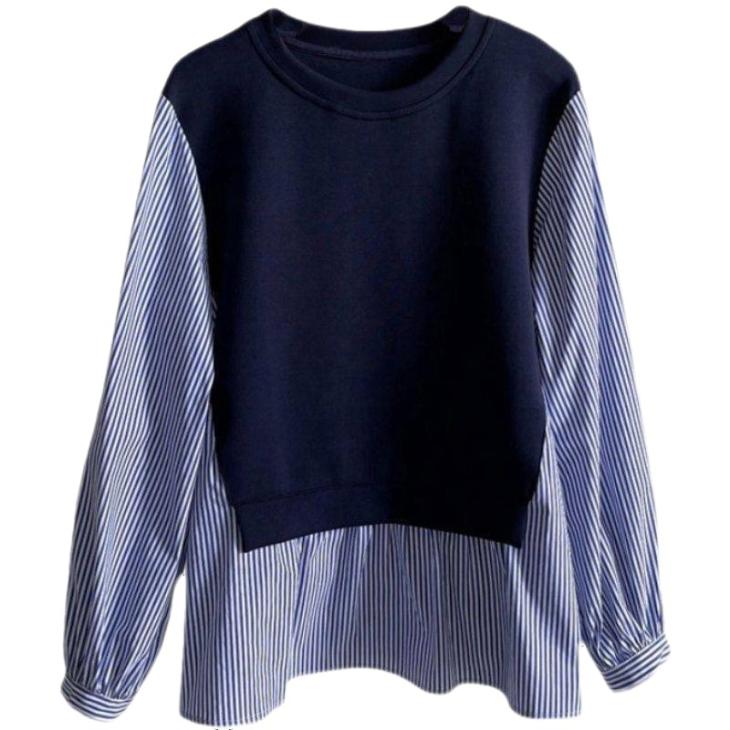 Black Stripe Lace Trim Hybrid Sweatshirt  |  Womens Tops & T-Shirts Blouses & Shirts Blouses & Shirts