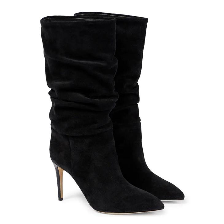 Black Suede Slouch High Heeled Boots  |  Womens Heels Boots Boots