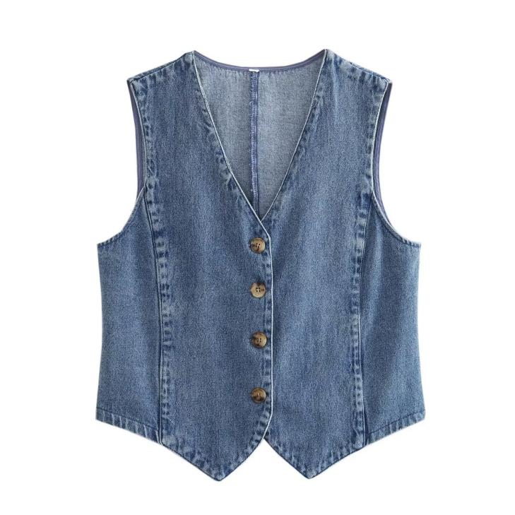 Blue Denim Button Up Waistcoat  |  Womens Co-Ord Sets Clothing Co-Ord Sets