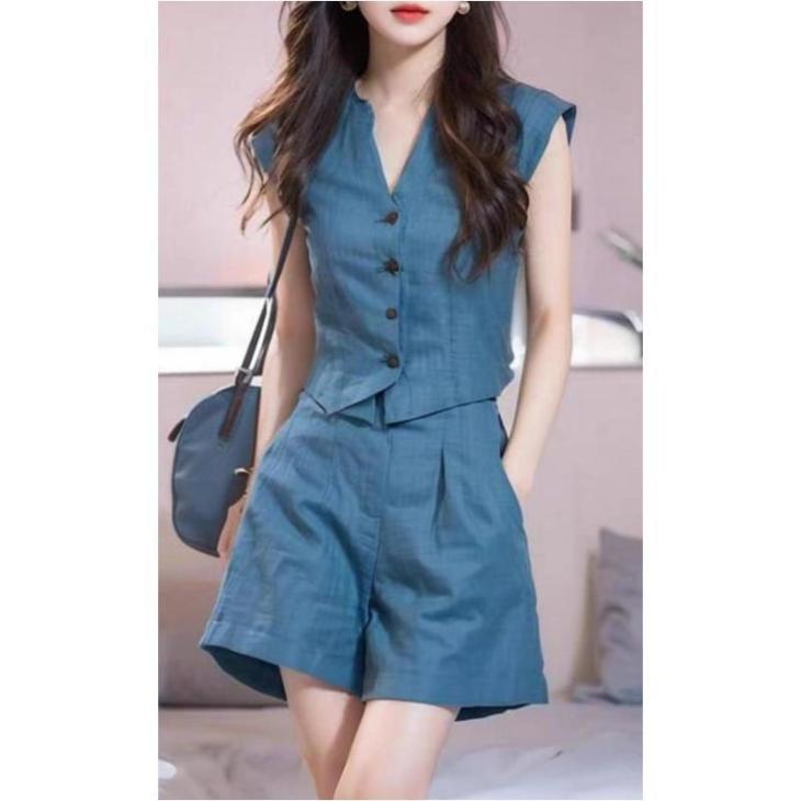 Blue Denim Button Up Waistcoat  |  Womens Waistcoats Clothing Co-Ord Sets