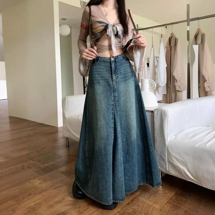 Blue Denim Maxi Skirt  |  Womens Skirts Clothing Skirts