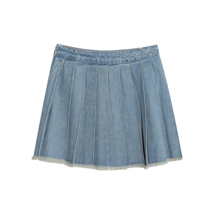 Blue Denim Pleated Mini Skirt  |  Womens Skirts Clothing Skirts