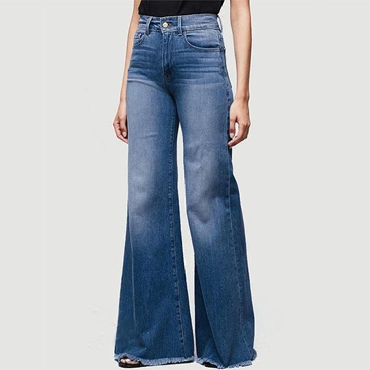 Blue Mid Rise Wide Leg Elasticated Jeans  |  Womens Jeans Clothing Jeans