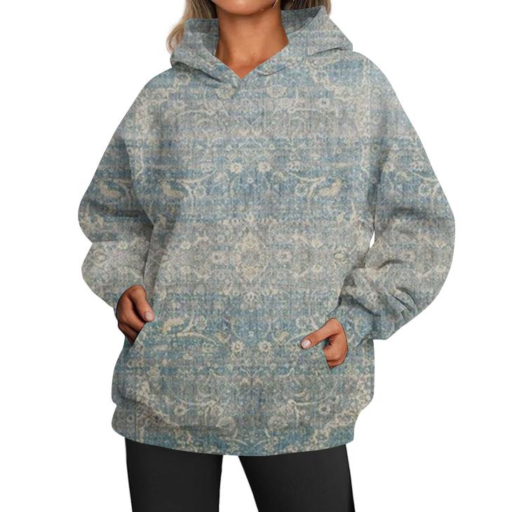 Blue Oversized Fit Paisley Open Hem Hoodie  |  Mens Tops Clothing Hoodies & Sweatshirts