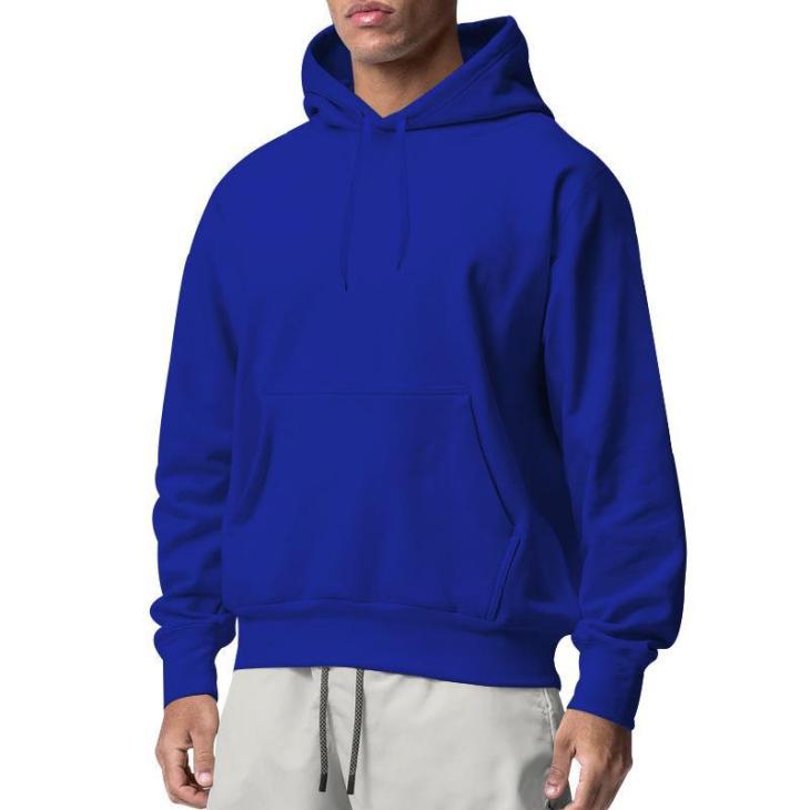 Blue Regular Fit Plain Hoodie  |  Mens Tops Clothing Essentials