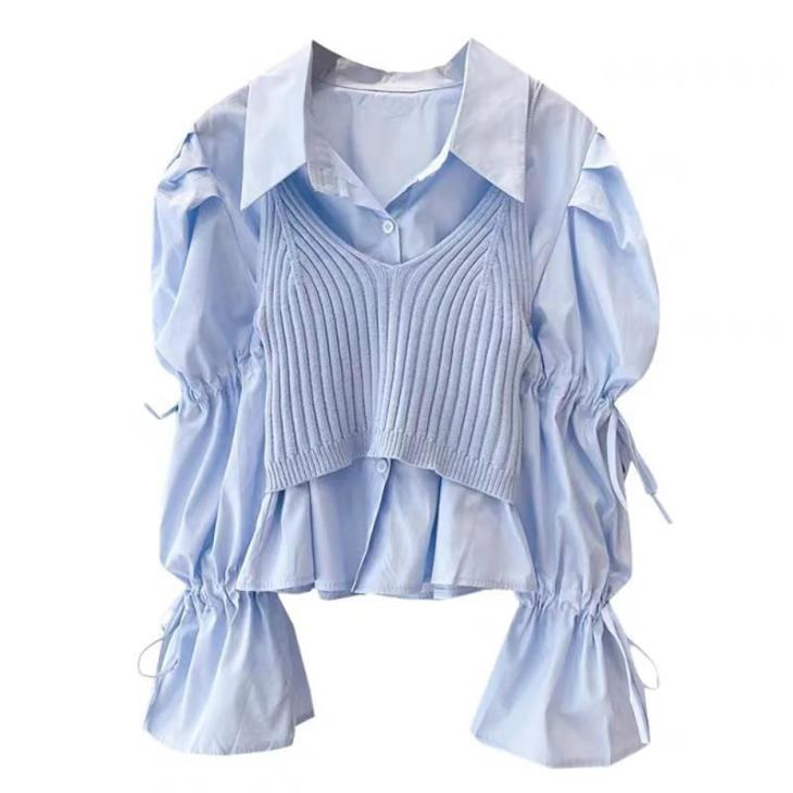 Blue Shirred Square Neck Blouse  |  Womens Tops & T-Shirts Blouses & Shirts Blouses & Shirts