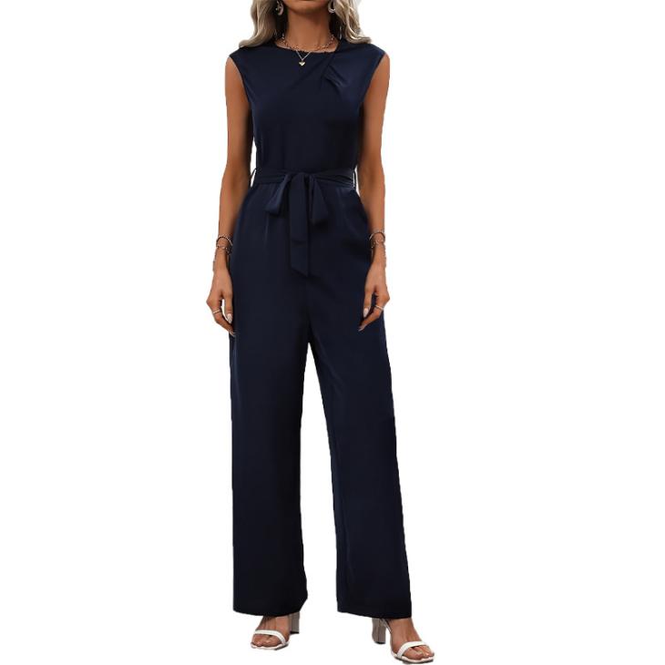 Blue Sleeveless Belted Wide Leg Jumpsuit  |  Womens Jumpsuits & Playsuits Clothing Jumpsuits & Playsuits