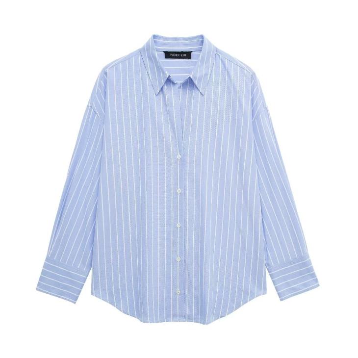 Blue Stripe Cropped Shirt  |  Womens Blouses & Shirts Blouses & Shirts Blouses & Shirts