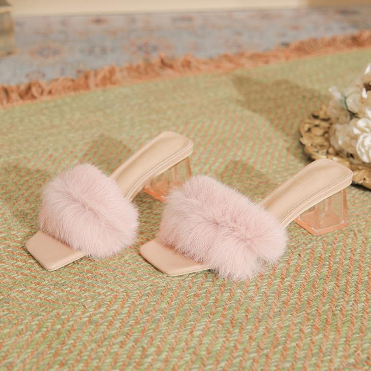 Brown Faux Fur Heeled Mules  |  Womens Heels Heels Heels