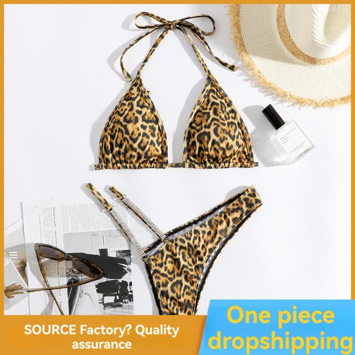 Brown Leopard Print Frill Triangle Bikini Top  |  Womens Swimwear & Beachwear Clothing Swimwear & Beachwear