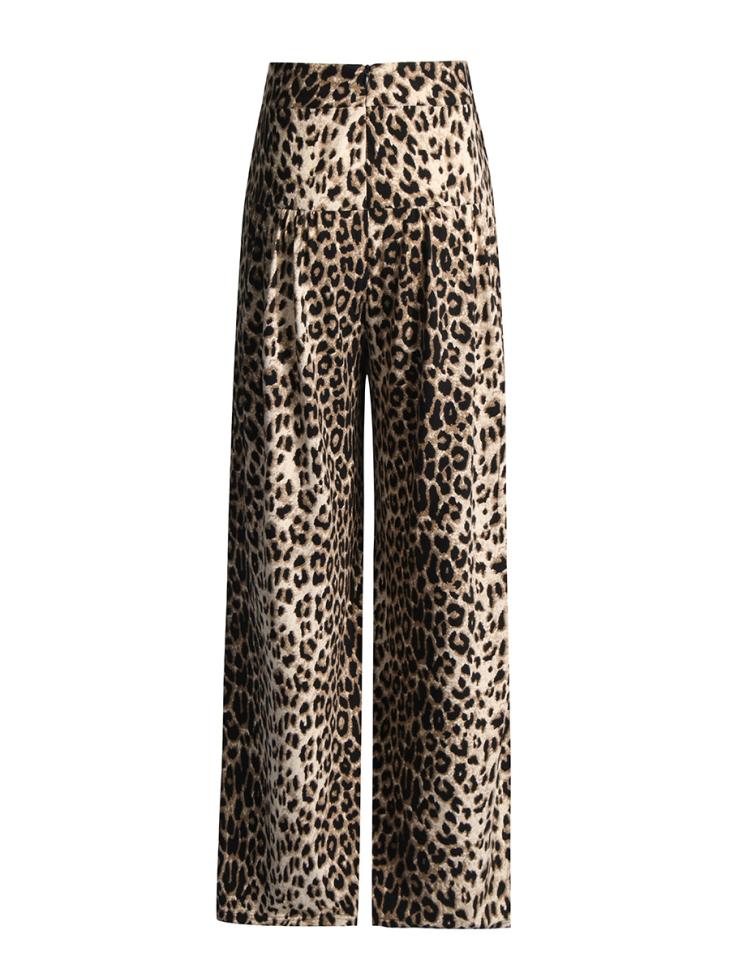 Brown Leopard Print Wide Leg Trousers  |  Womens Suits & Tailoring Clothing Co-Ord Sets