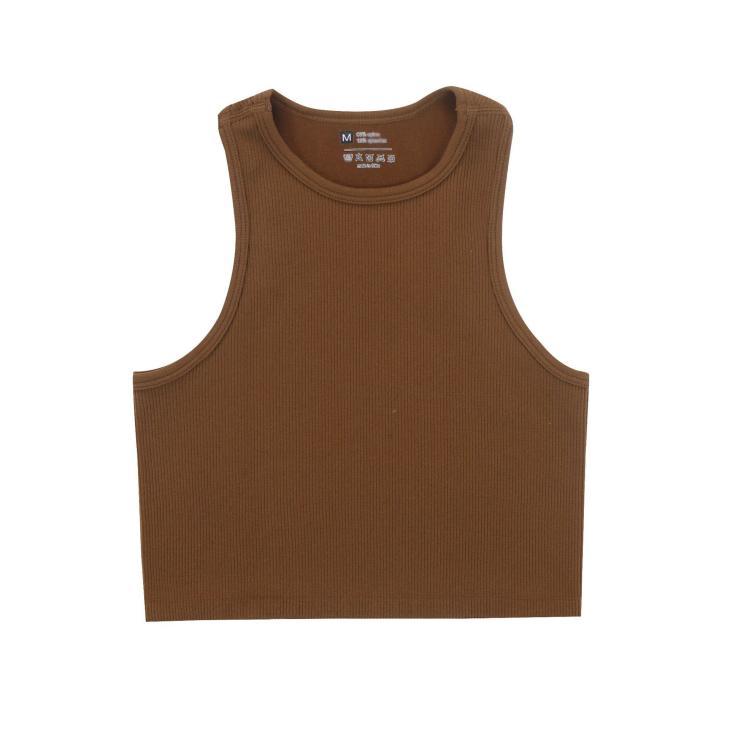 Brown Ribbed Crop Tank Top  |  Womens Tops & T-Shirts Clothing Loungewear