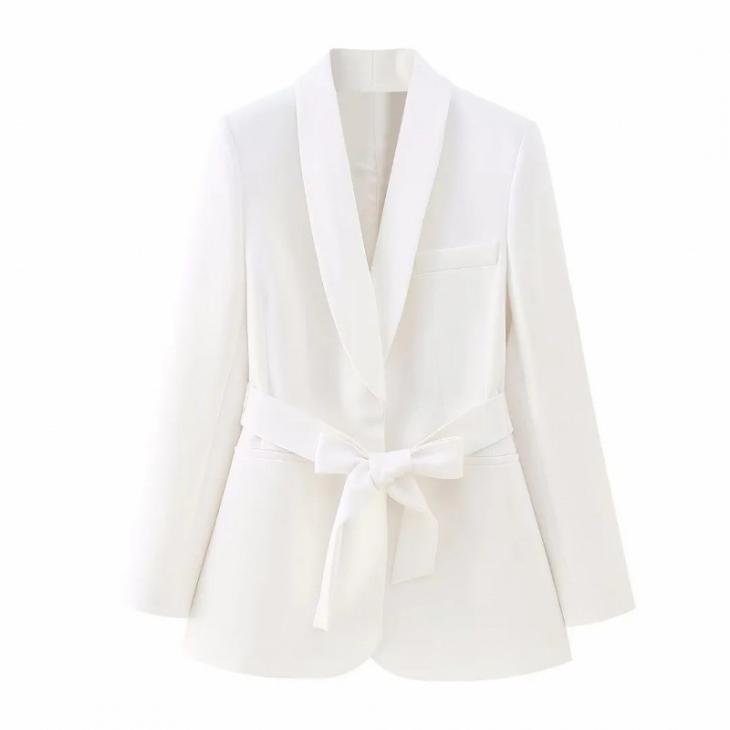 Cream Belted Longline Wrap Blazer  |  Womens Coats & Jackets Blazers Blazers