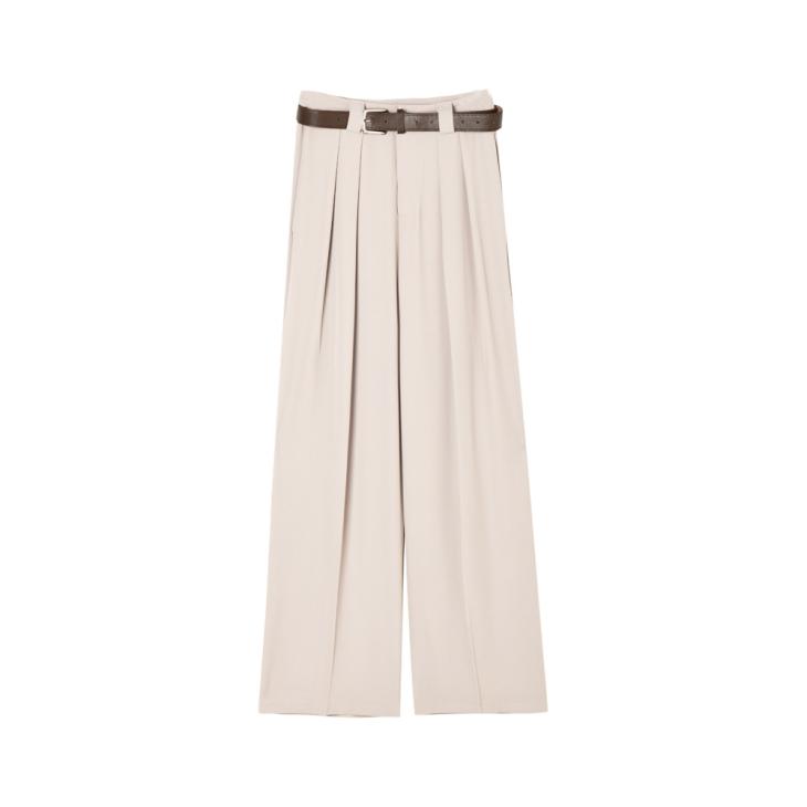 Cream Belted Wide Leg Trousers  |  Womens Trousers Clothing Trousers