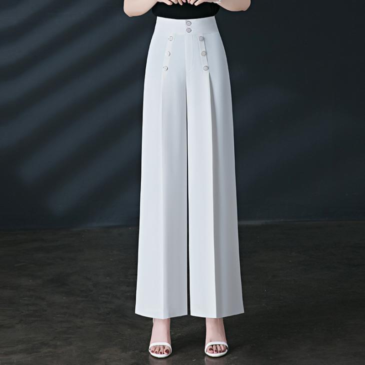 Cream Button Detail Wide Leg Trousers  |  Womens Trousers Clothing Trousers