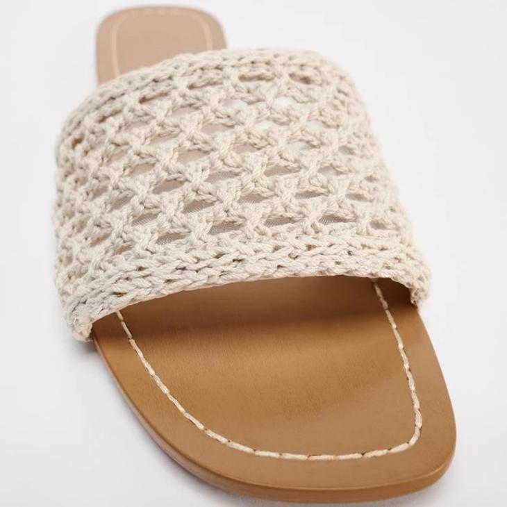 Cream Crochet Embellished Mule Sandals  |  Womens Sandals Sandals Sandals