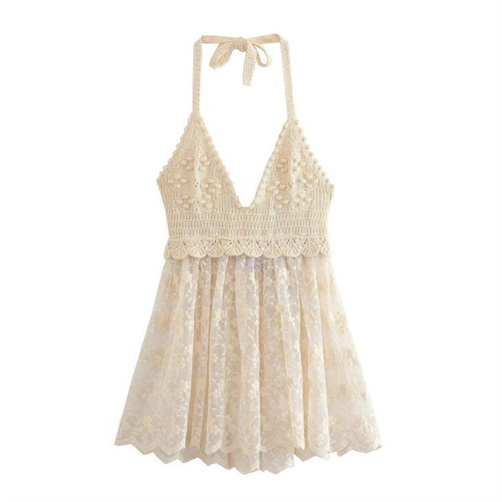 Cream Crochet Sequin Beach Mini Dress  |  Womens Swimwear & Beachwear Clothing Swimwear & Beachwear