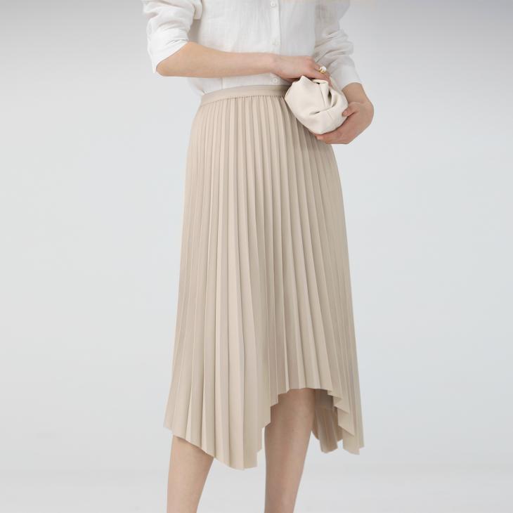 Cream Faux Leather Pleated Midi Skirt  |  Womens Skirts Clothing Skirts