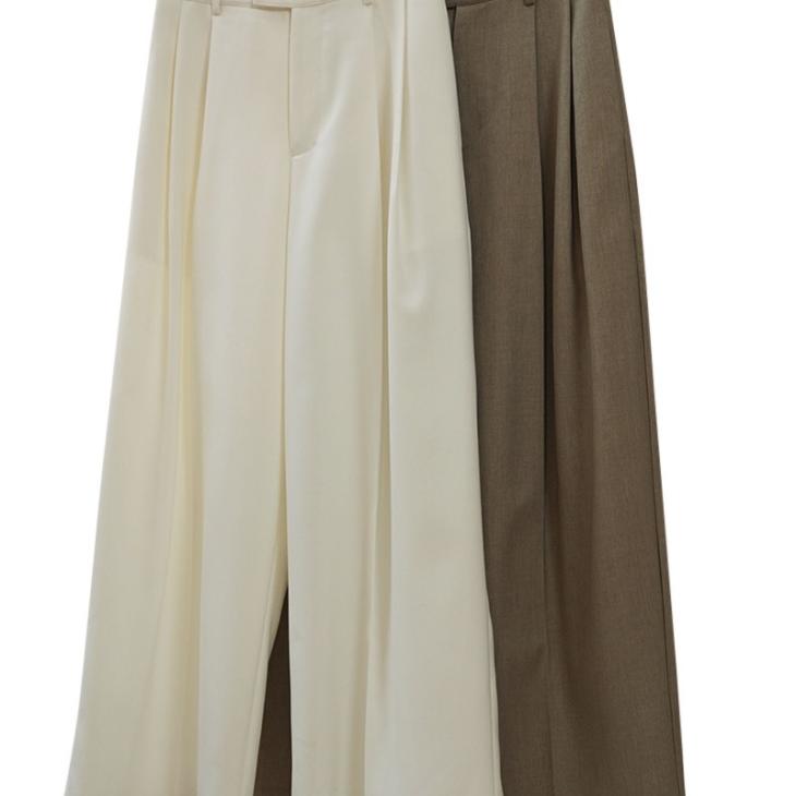 Cream Pleated Wide Leg Trousers  |  Womens Trousers Clothing Trousers