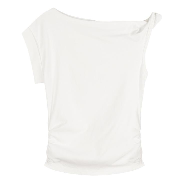 Cream Ribbed Ruched Side Vest Top  |  Womens T-Shirts & Vests Clothing T-Shirts & Vests