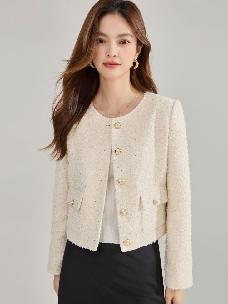 Cream Sequin Boucle Jacket  |  Womens Coats & Jackets Clothing Coats & Jackets