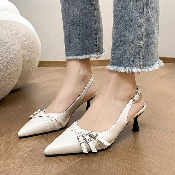 Cream Sling Back Flat Buckle Court Shoes  |  Womens Shoes Shoes Shoes