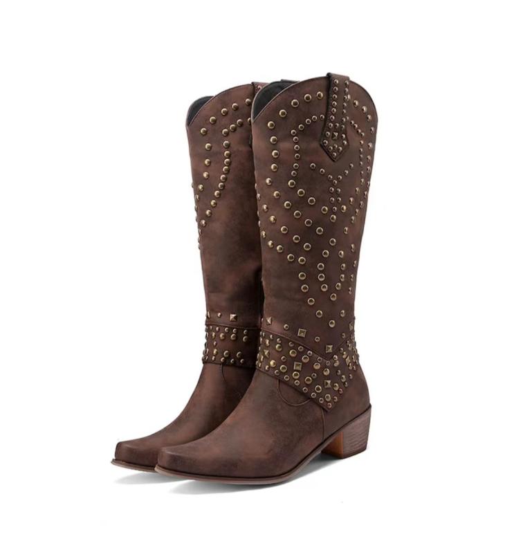 Dark Brown Studded Western Cowboy Boots  |  Womens Boots Boots Boots