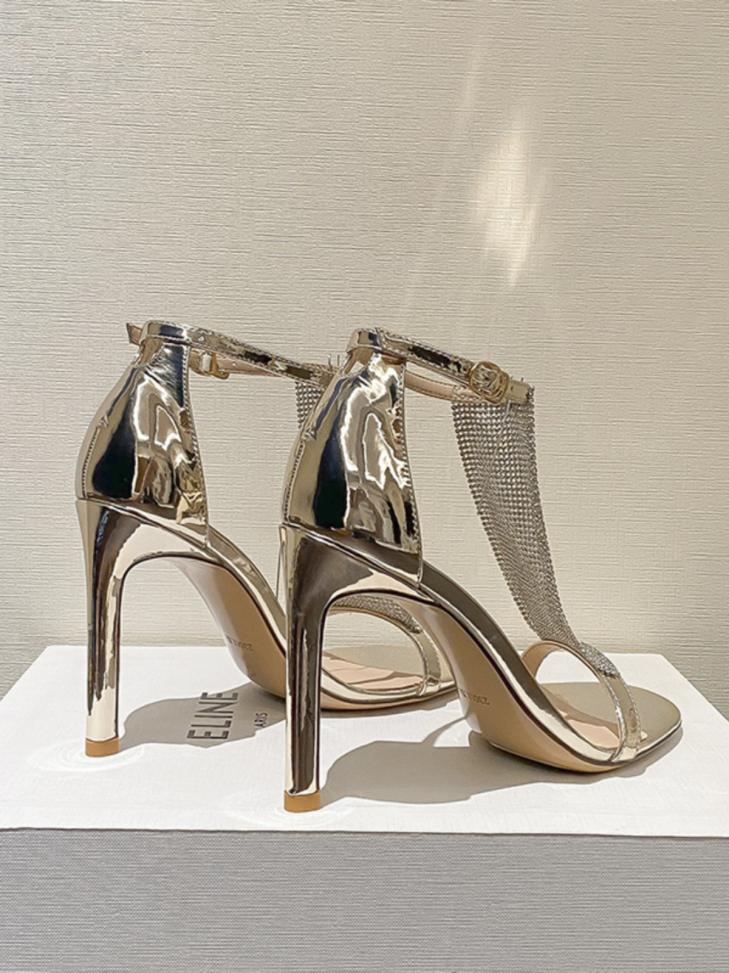 Gold Clasp Strap Heeled Sandals  |  Womens Sandals Heels Heels