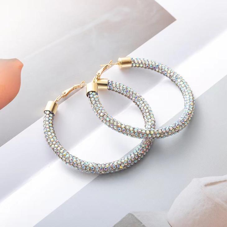 Gold Diamante Stone Hoop Earrings  |  Womens Jewellery Accessories Jewellery