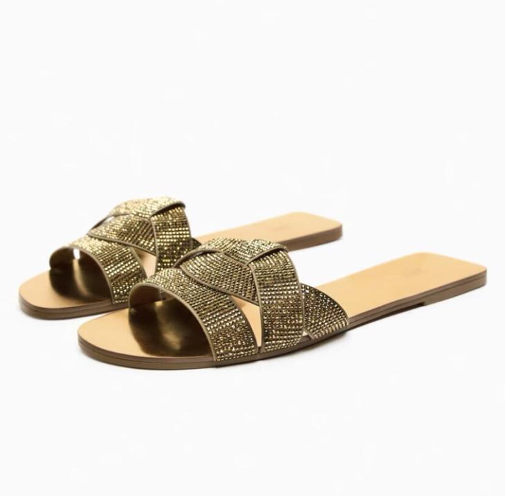 Gold Leather Flat Sandals  |  Womens Sandals Sandals Sandals