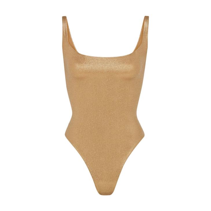 Gold Metallic Square Neck Bodysuit  |  Womens Tops & T-Shirts Clothing Tops & T-Shirts