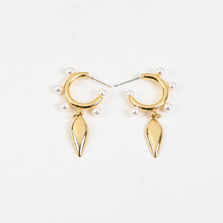 Gold Pearl Drop Hoop Earrings  |  Womens Jewellery Accessories Jewellery