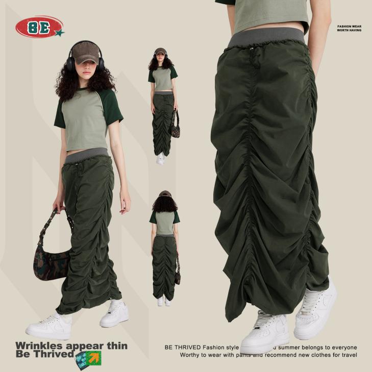 Green Mesh Ombre Ruched Midi Skirt  |  Womens Skirts Clothing Co-Ord Sets