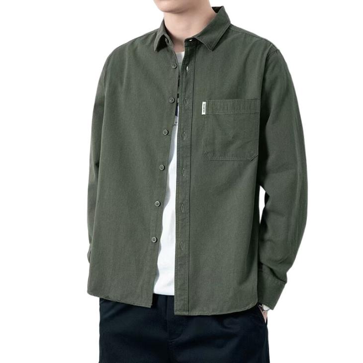 Green Regular Fit Cord Collar Shirt  |  Mens Shirts Clothing Mens