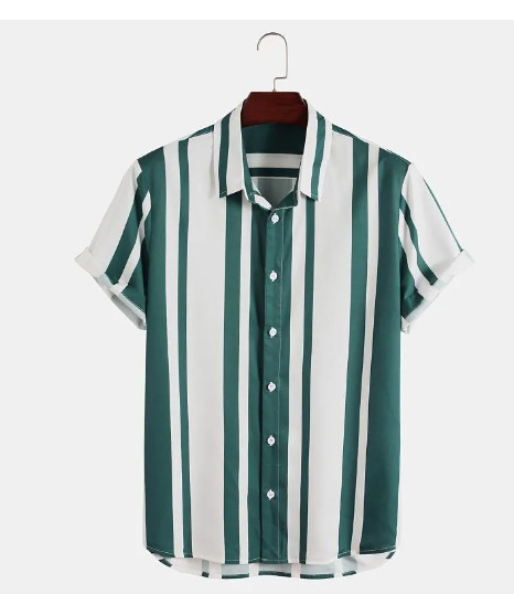 Green Regular Fit Stripe Revere Shirt  |  Mens Tops Clothing Mens