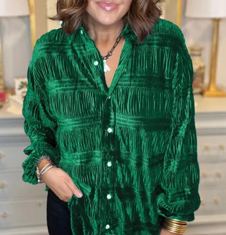 Green Velvet Long Sleeve Shirt  |  Womens Tops & T-Shirts Blouses & Shirts Blouses & Shirts