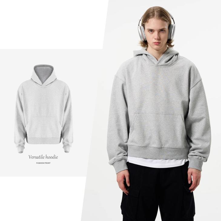 Grey Slim Fit Plain Hoodie  |  Mens Tops Clothing Essentials