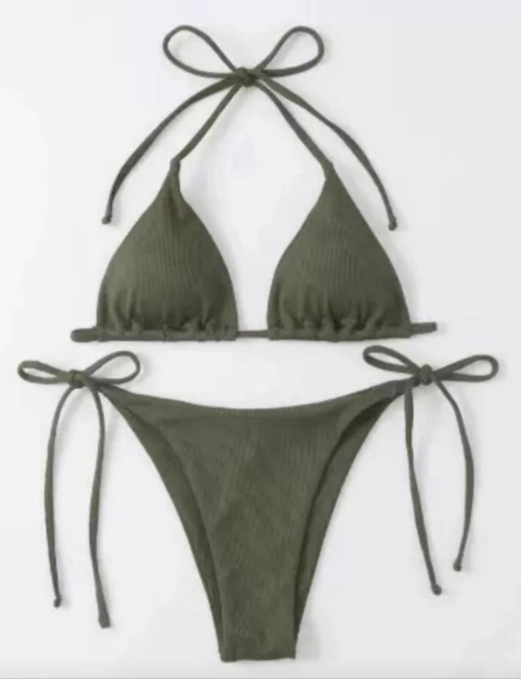 Khaki Beaded Triangle Bikini Top  |  Womens Swimwear & Beachwear Clothing Swimwear & Beachwear