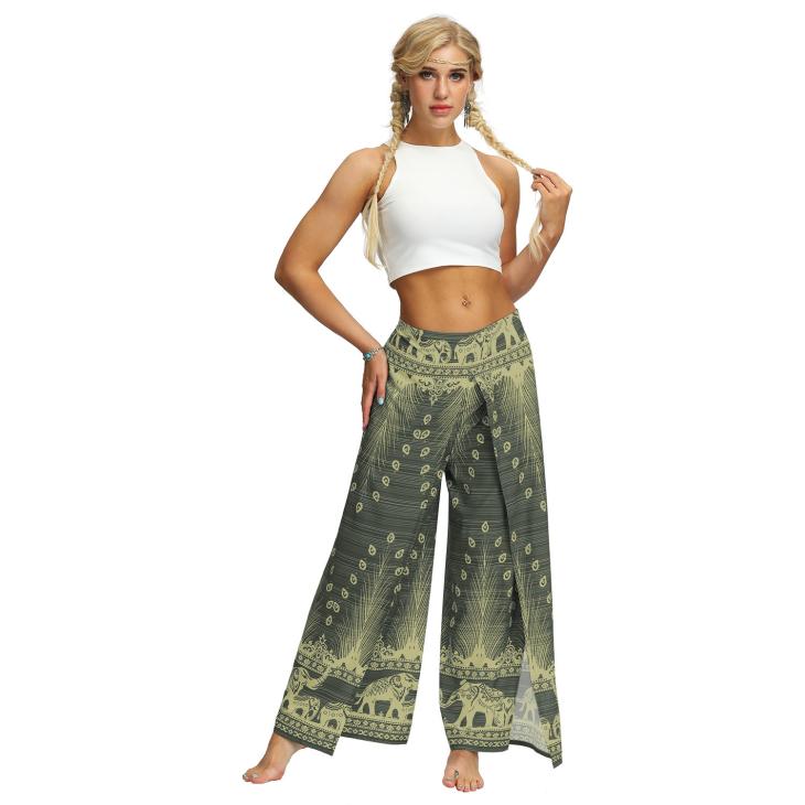 Khaki Leaf Wide Leg Beach Trousers  |  Womens Swimwear & Beachwear Clothing Swimwear & Beachwear