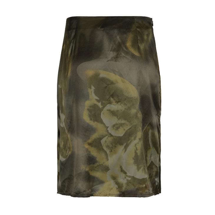 Khaki Mesh Floral Midi Skirt  |  Womens Skirts Clothing Co-Ord Sets