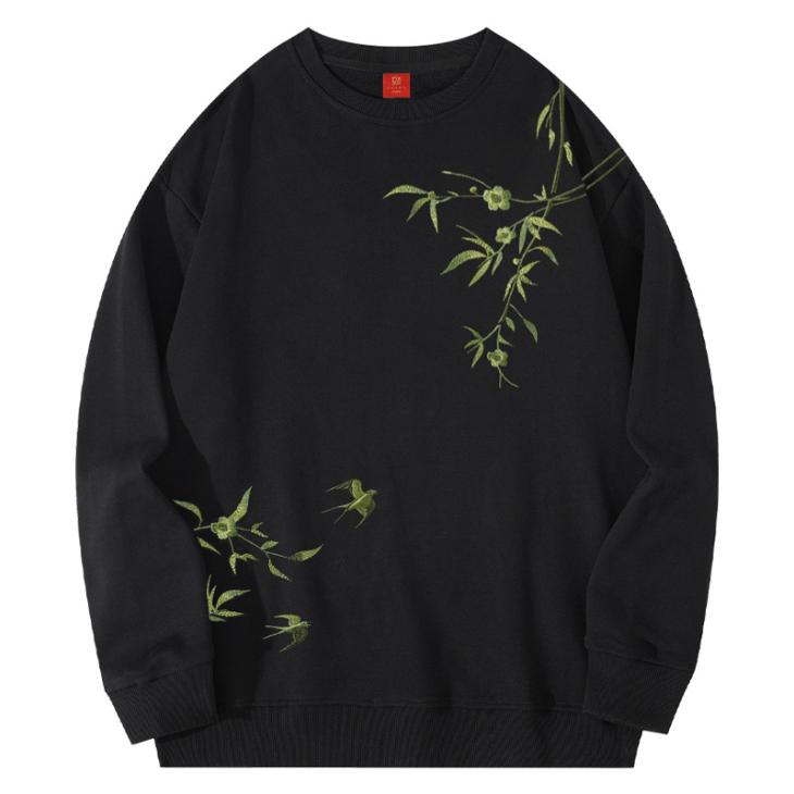 Khaki Oversized Floral Embroidered Sweatshirt  |  Mens Hoodies & Sweatshirts Clothing Hoodies & Sweatshirts