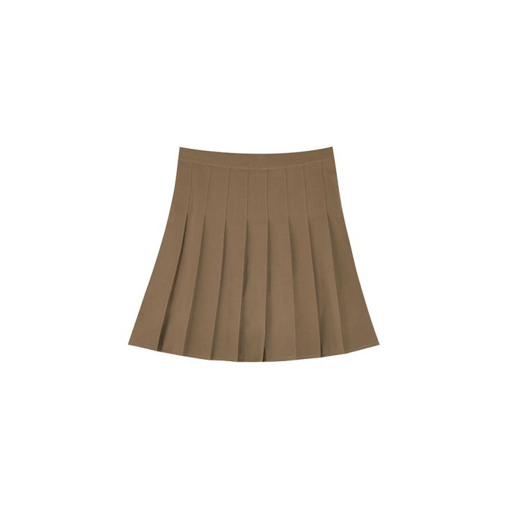 Khaki Pleated Mini Skort  |  Womens Skirts Clothing Shorts