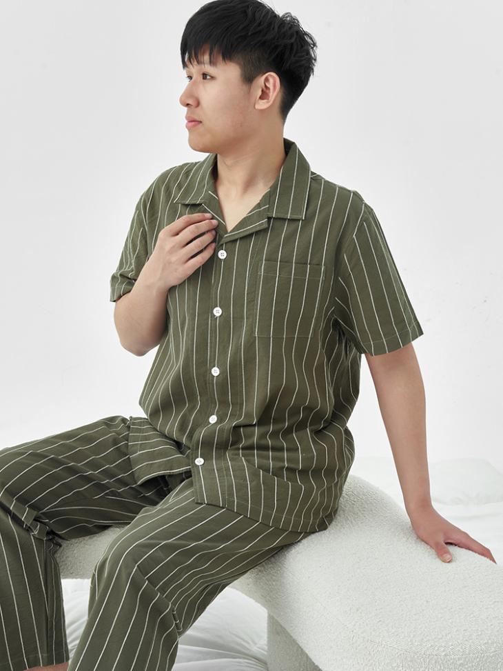 Khaki Regular Fit Crochet Stripe Shirt  |  Mens Shirts Clothing Mens