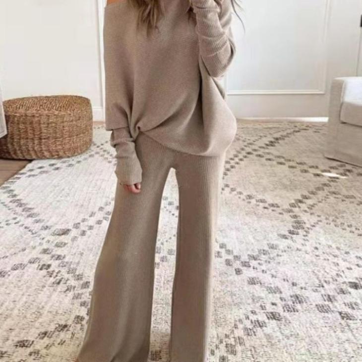 Khaki Textured Wide Leg Trouser  |  Womens Trousers Clothing Trousers