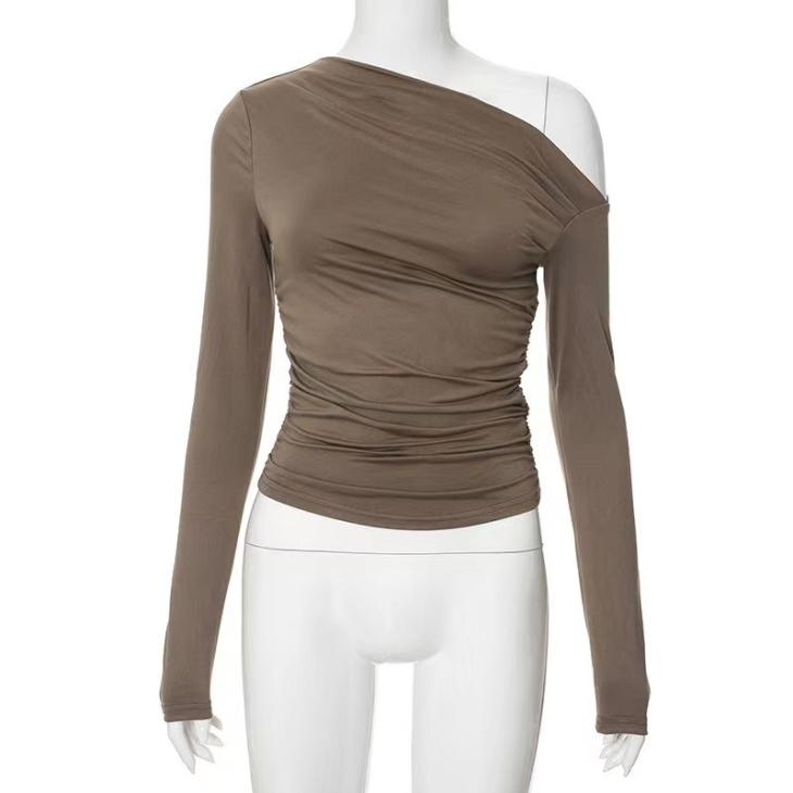 Khaki Twist Strap One Shoulder Top  |  Womens Tops & T-Shirts Clothing Tops & T-Shirts