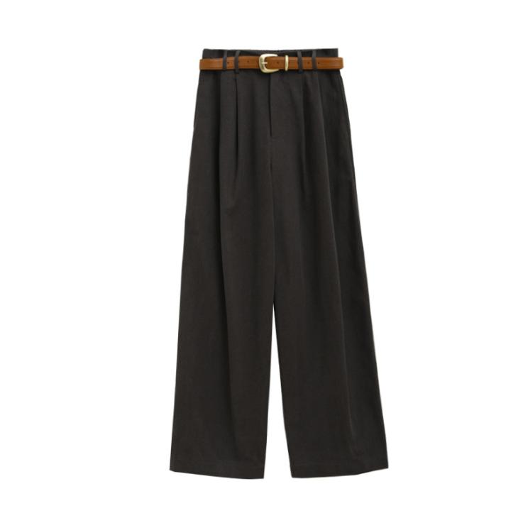 Navy Double Belted Wide Leg Trousers  |  Womens Trousers Clothing Trousers