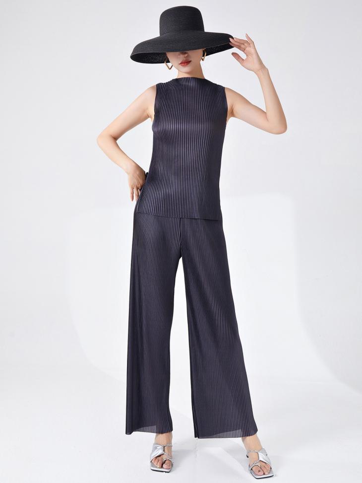 Navy Plisse Top Wide Leg Jumpsuit  |  Womens Jumpsuits & Playsuits Clothing Jumpsuits & Playsuits